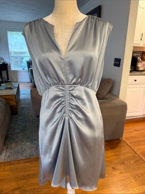 H&M Light Blue Satin Ruched Waist Mini Dress